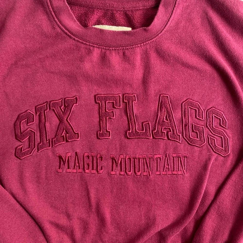 Six Flags Magic Mountain Embroidered Burgundy Cre… - image 3